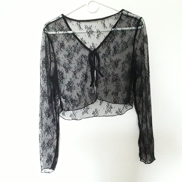 SHEIN Tops - Women's Shein Size Large Shear Black Top W/Tie Closure